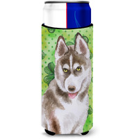"Caroline's Treasures Siberian Husky Grey St Patrick's Decorative Can Hugger, Slim, Multicolor"