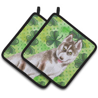 "Caroline's Treasures Siberian Husky Grey Decorated pot holder, 7.5H x 7.5W, St Patrick's Day"