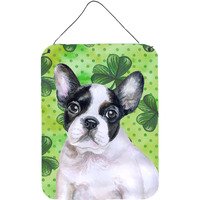 "Caroline's Treasures French Bulldog Black White St Patrick's Metal Print, 16"" x 12"", Multicolor"