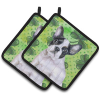 "Caroline's Treasures French Bulldog Black White Decorated pot holder, 7.5H x 7.5W, St Patrick's Day"
