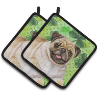 "Caroline's Treasures Fawn Pug Decorated pot holder, 7.5H x 7.5W, St Patrick's Day"