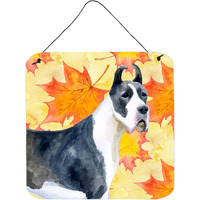 "Caroline's Treasures Harlequin Dane Metal Print, 6h x 6w, Fall Leaves"