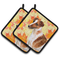"Caroline's Treasures Smooth Fox Terrier Decorated pot holder, 7.5H x 7.5W, Fall Leaves"