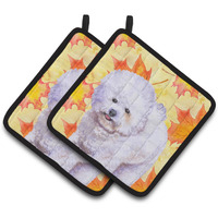 "Caroline's Treasures Bichon Frise Decorated pot holder, 7.5H x 7.5W, Fall Leaves"