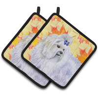 "Caroline's Treasures Maltese Decorated pot holder, 7.5H x 7.5W, Fall Leaves"