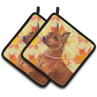 "Caroline's Treasures Miniature Pinscher Decorated pot holder, 7.5H x 7.5W, Fall Leaves"