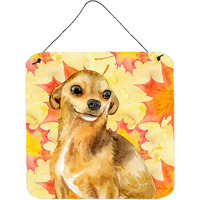 "Caroline's Treasures Chihuahua Metal Print, 6h x 6w, Fall Leaves"