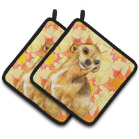 "Caroline's Treasures Chihuahua Decorated pot holder, 7.5H x 7.5W, Fall Leaves"