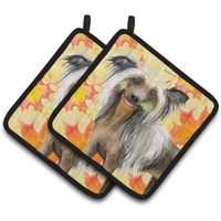 "Caroline's Treasures Chinese Crested Decorated pot holder, 7.5H x 7.5W, Fall Leaves"