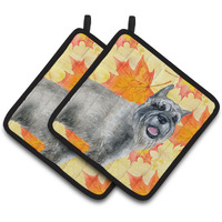 "Caroline's Treasures Schnauzer Decorated pot holder, 7.5H x 7.5W, Fall Leaves"