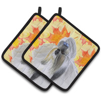 "Caroline's Treasures Shih Tzu Decorated pot holder, 7.5H x 7.5W, Fall Leaves"