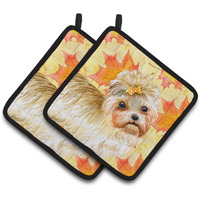 "Caroline's Treasures Morkie Decorated pot holder, 7.5H x 7.5W, Fall Leaves"