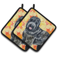 "Caroline's Treasures Black Russian Terrier Decorated pot holder, 7.5H x 7.5W, Fall Leaves"