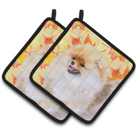 "Caroline's Treasures Pomeranian Decorated pot holder, 7.5H x 7.5W, Fall Leaves"