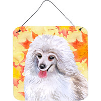 "Caroline's Treasures Medium White Poodle Metal Print, 6h x 6w, Fall Leaves"