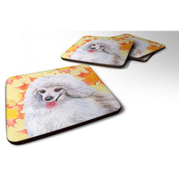 "Caroline's Treasures Medium White Poodle Fall Decorative coasters, Multicolor"