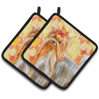 "Caroline's Treasures Yorkshire Terrier Decorated pot holder, 7.5H x 7.5W, Fall Leaves"