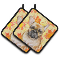 "Caroline's Treasures French Bulldog Decorated pot holder, 7.5H x 7.5W, Fall Leaves"