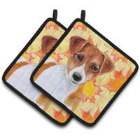 "Caroline's Treasures Jack Russell Terrier Decorated pot holder, 7.5H x 7.5W, Fall Leaves"