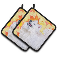 "Caroline's Treasures Samoyed Decorated pot holder, 7.5H x 7.5W, Fall Leaves"
