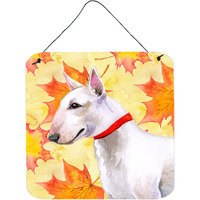 "Caroline's Treasures Bull Terrier Metal Print, 6h x 6w, Fall Leaves"