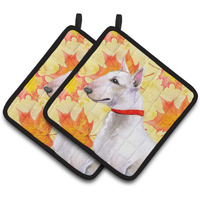 "Caroline's Treasures Bull Terrier Decorated pot holder, 7.5H x 7.5W, Fall Leaves"