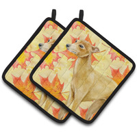 "Caroline's Treasures Italian Greyhound Decorated pot holder, 7.5H x 7.5W, Fall Leaves"