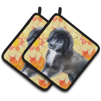 "Caroline's Treasures Newfoundland Puppy Decorated pot holder, 7.5H x 7.5W, Fall Leaves"