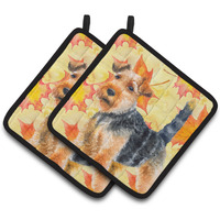 "Caroline's Treasures Welsh Terrier Decorated pot holder, 7.5H x 7.5W, Fall Leaves"