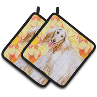 "Caroline's Treasures Afghan Hound Decorated pot holder, 7.5H x 7.5W, Fall Leaves"