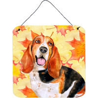 "Caroline's Treasures Basset Hound Metal Print, 6h x 6w, Fall Leaves"