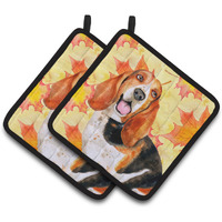 "Caroline's Treasures Basset Hound Decorated pot holder, 7.5H x 7.5W, Fall Leaves"