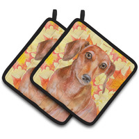 "Caroline's Treasures Red Dachshund Decorated pot holder, 7.5H x 7.5W, Fall Leaves"