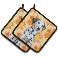"Caroline's Treasures Dalmatian Puppy Decorated pot holder, 7.5H x 7.5W, Fall Leaves"