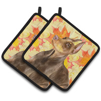 "Caroline's Treasures Doberman Pinscher Decorated pot holder, 7.5H x 7.5W, Fall Leaves"