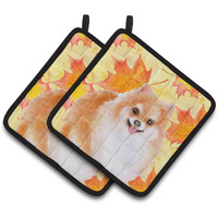 "Caroline's Treasures Pomeranian #2 Decorated pot holder, 7.5H x 7.5W, Fall Leaves"