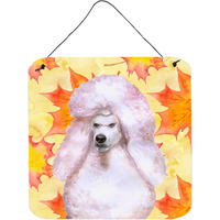 "Caroline's Treasures White Standard Poodle Metal Print, 6h x 6w, Fall Leaves"