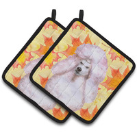 "Caroline's Treasures White Standard Poodle Decorated pot holder, 7.5H x 7.5W, Fall Leaves"
