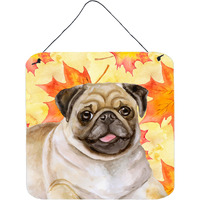 "Caroline's Treasures Fawn Pug Metal Print, 6h x 6w, Fall Leaves"