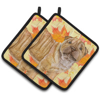 "Caroline's Treasures Shar Pei Puppy Decorated pot holder, 7.5H x 7.5W, Fall Leaves"