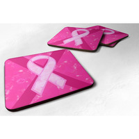 "Caroline's Treasures BC1001FC Breast Cancer Battle Flag Foam Coasters (Set of 4), 3.5"" H x 3.5"" W, Multicolor"
