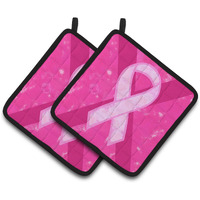"Caroline's Treasures Breast Cancer Battle Flag Pair of Pot Holders BC1001PTHD, 7.5HX7.5W, Multicolor"