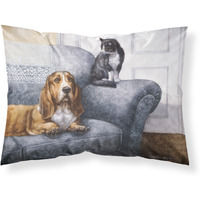 "Caroline's Treasures Basset Hound and Cat on couch Fabric Standard Pillowcase BDBA0182PILLOWCASE, Multicolor"