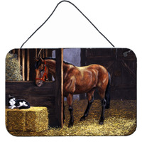 "Caroline's Treasures Horse In Stable with Cat Wall or Door Hanging Prints BDBA0295DS812, 8""H x 12""W"