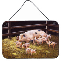 "Caroline's Treasures Pigs Piglets at Dinner Time Wall or Door Hanging Prints BDBA0296DS812, 8HX12W"