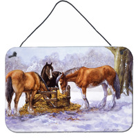 "Caroline's Treasures Horses eating Hay in the Snow Wall or Door Hanging Prints BDBA0297DS812, 8HX12W"