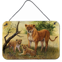 "Caroline's Treasures Lion and Cubs by Daphne Baxter Wall or Door Hanging Prints BDBA0307DS812, 8HX12W, Multicolor"