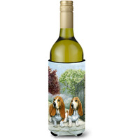 "Caroline's Treasures Basset Hounds In The Gate Wine Bottle Koozie Hugger, 750ml, Multicolor"