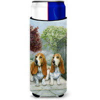 "Caroline's Treasures Basset Hounds In The Gate Michelob Ultra Koozies for Slim Cans, Multicolor"