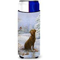"Caroline's Treasures Chocolate Labrador Snowy Robin Michelob Ultra Koozies for Slim Cans, Multicolor"